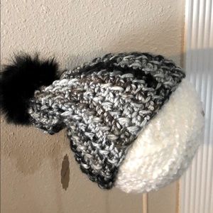 Blk/Wh/Brown Variegated Handcrafted Hat w/Pompom
